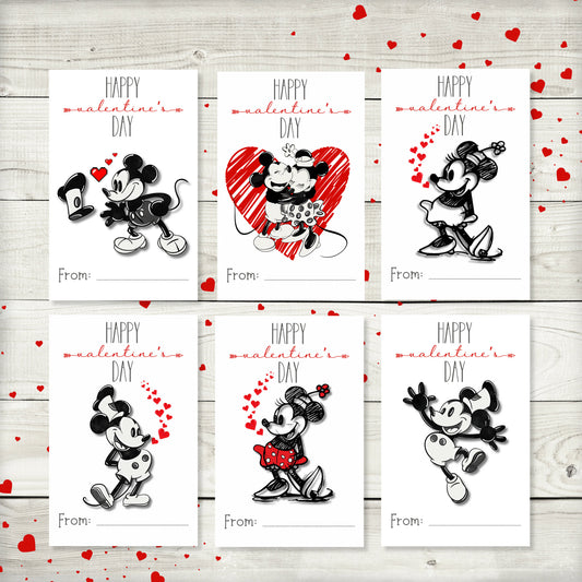 Steamboat Willie Valentine’s Day Kids Party Cards or Stickers, Valentine’s Day Classroom Cards, Valentine’s Day Mouse Tags, Set of 12