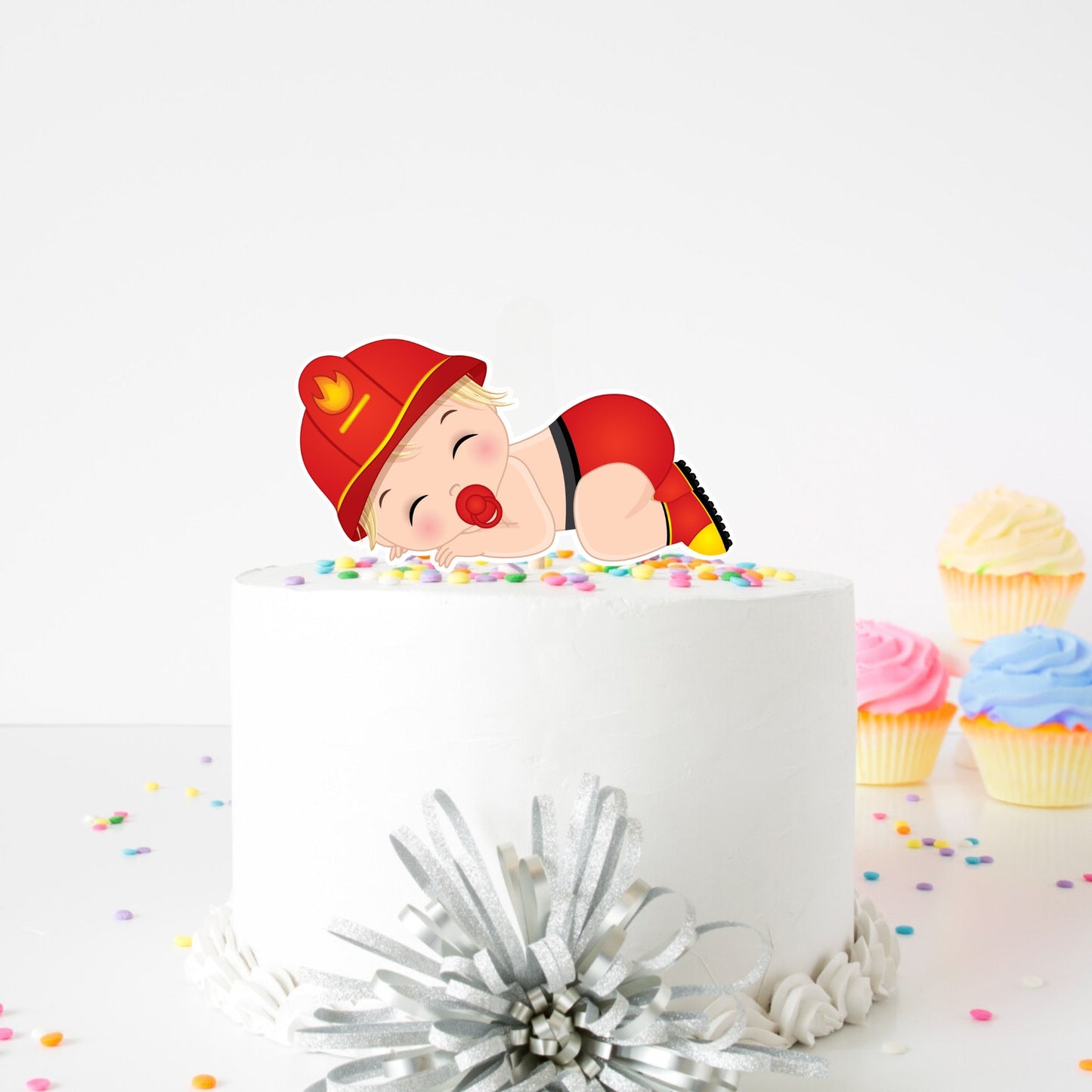 fireman cake topper, baby fireman