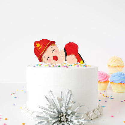 Fireman Cake Topper, Girl Baby Fireman