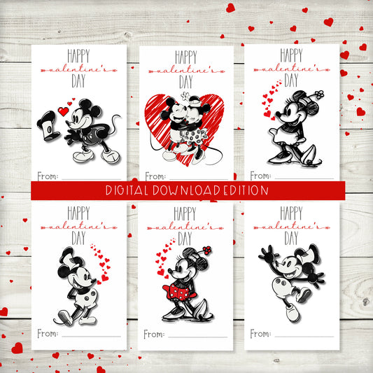 Steamboat Willie Valentine’s Day Kids Party Cards or Stickers, Valentine’s Day Classroom Cards, Valentine’s Day Mouse Tags Digital Download