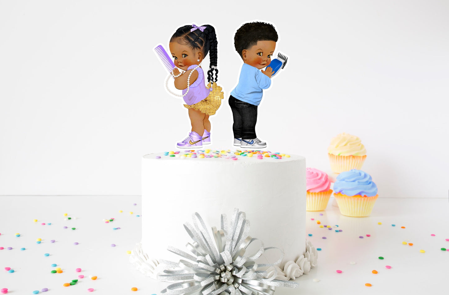 fades or braids 4”, 6” or 9” cake toppers, gender reveal topper, lavender set