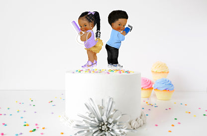 Fades or Braids 4”, 6” or 9” Cake Toppers, Gender Reveal Topper, Lavender Set