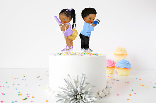 Fades or Braids 4”, 6” or 9” Cake Toppers, Gender Reveal Topper, Lavender Set