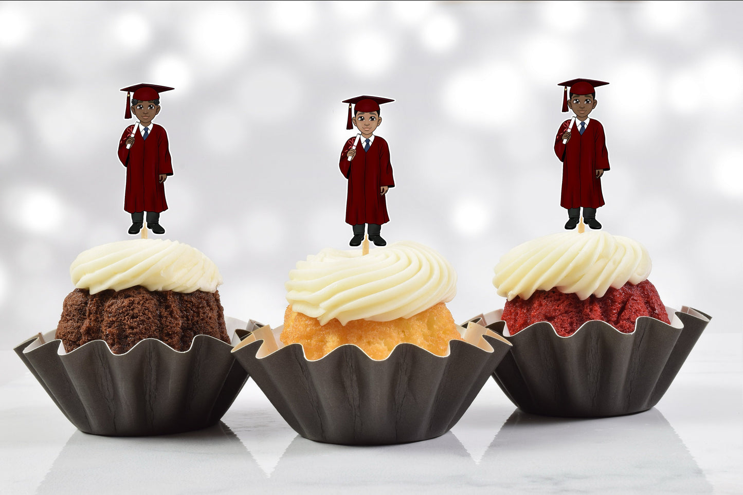 cute african american male maroon graduation party cupcake toppers (set of 12)