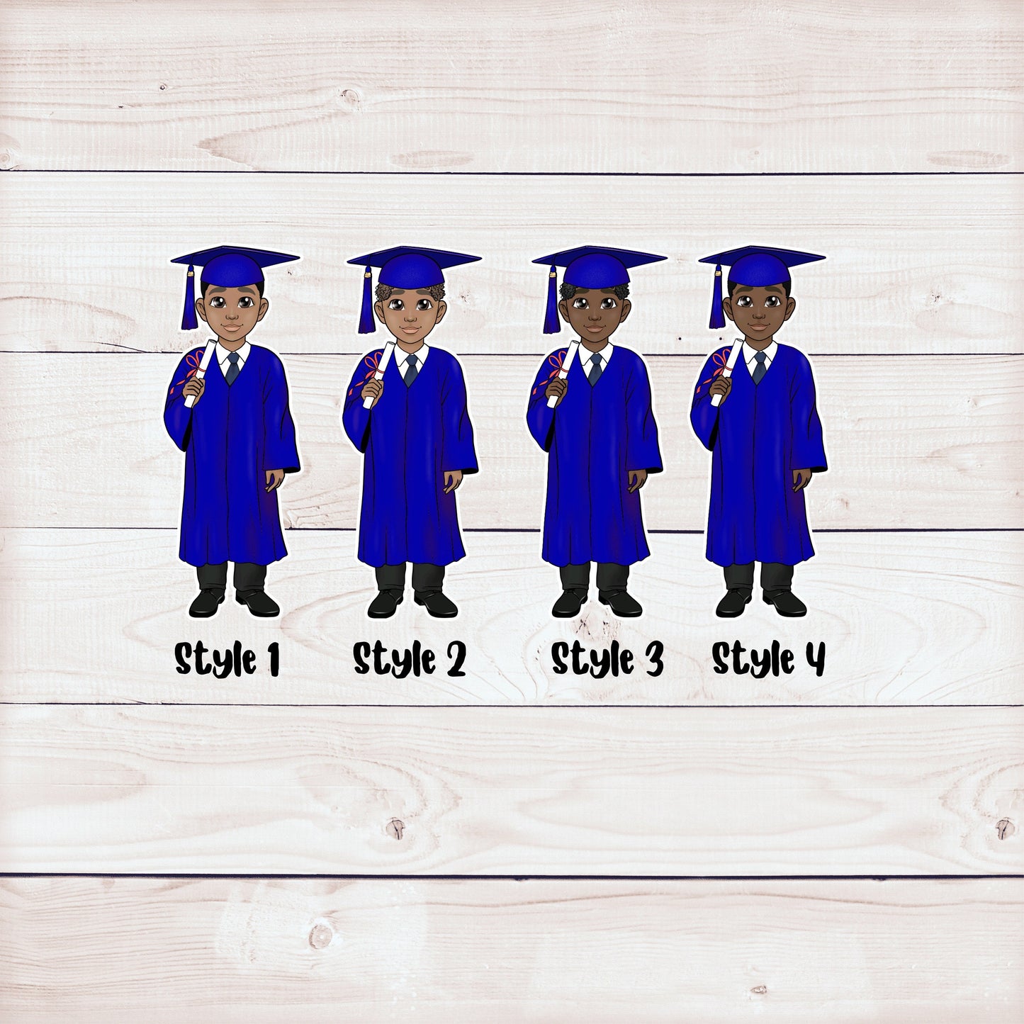 cute african american male blue graduation party cupcake toppers (set of 12)