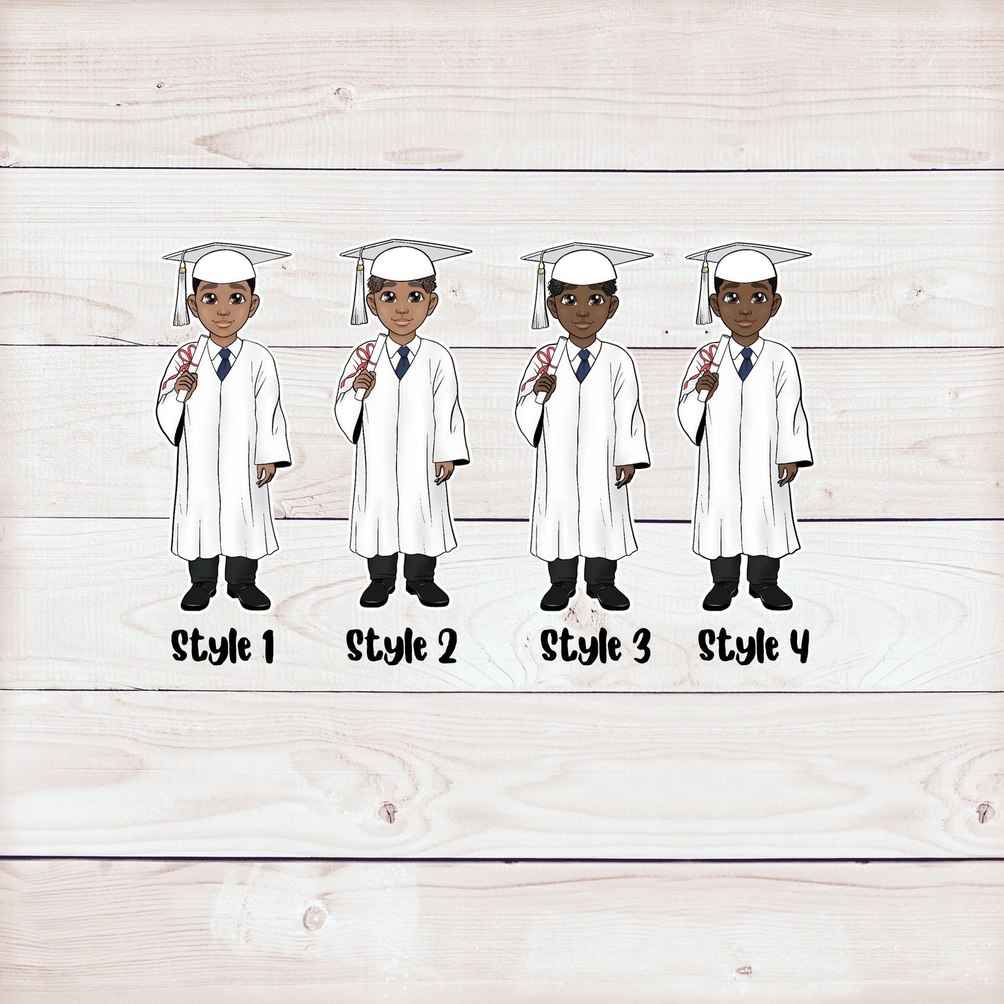 cute african american male white graduation party cupcake toppers (set of 12)