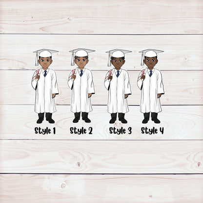 Cute African American Male White Graduation Party Cupcake Toppers (Set of 12)