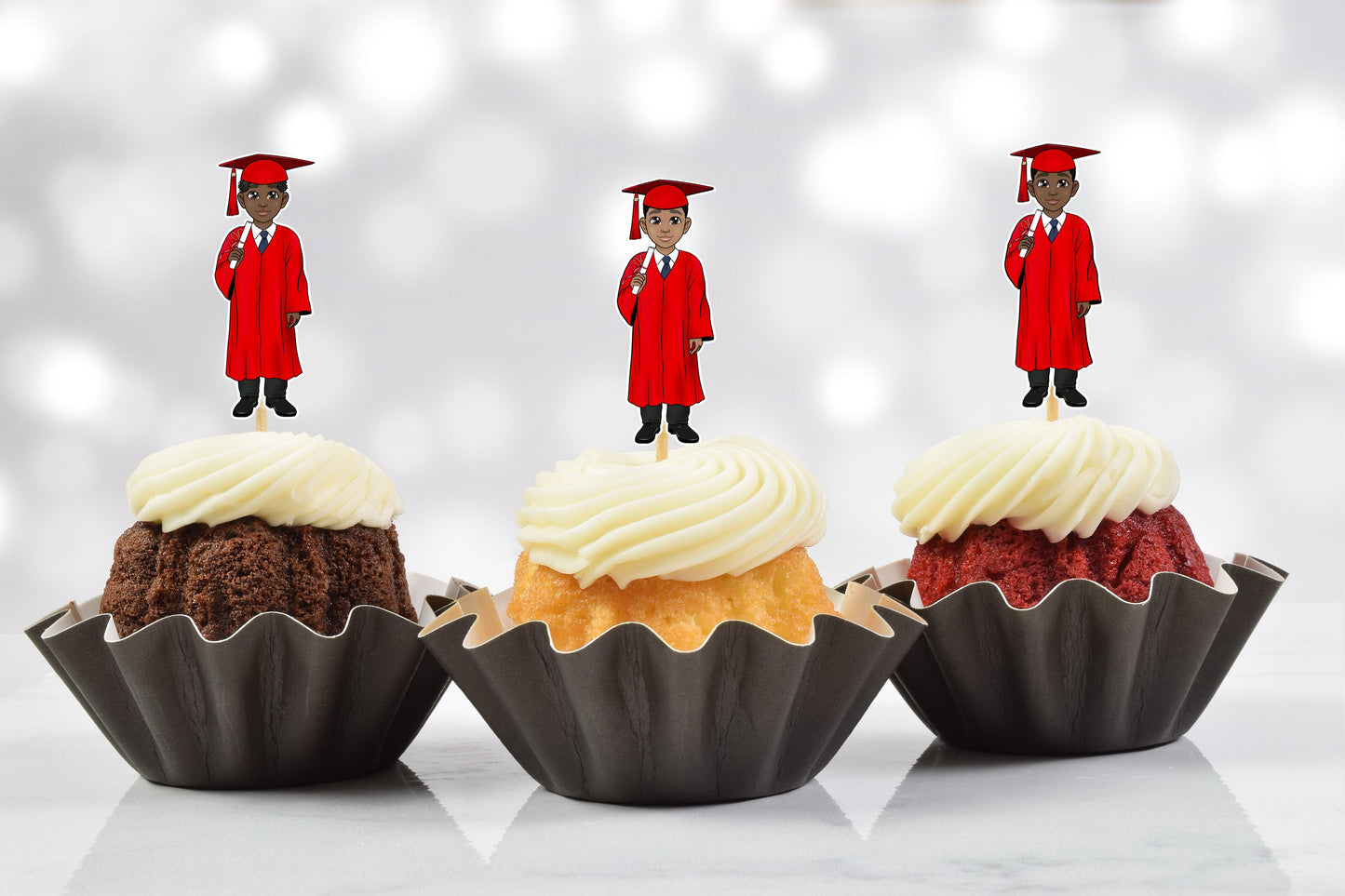 cute african american male red graduation party cupcake toppers (set of 12)