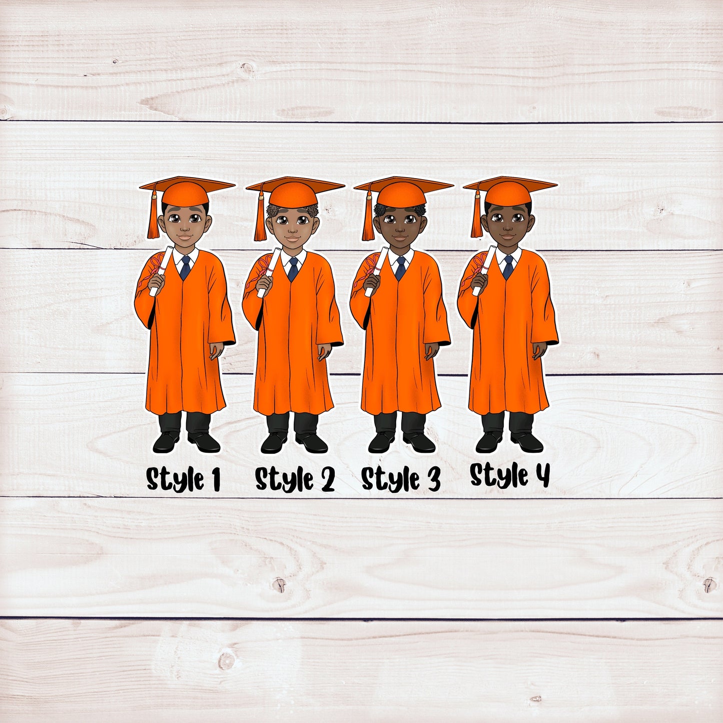 cute african american male orange graduation party cupcake toppers (set of 12)