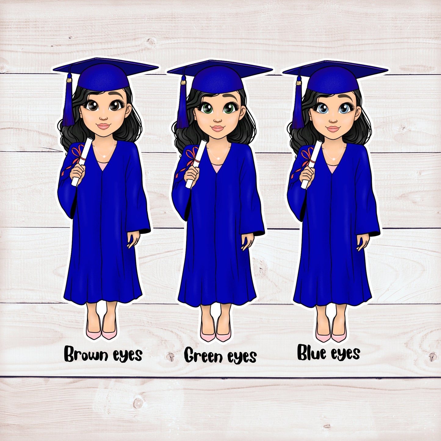 graduation cupcake toppers blue cap and gown - set of 12 brunette