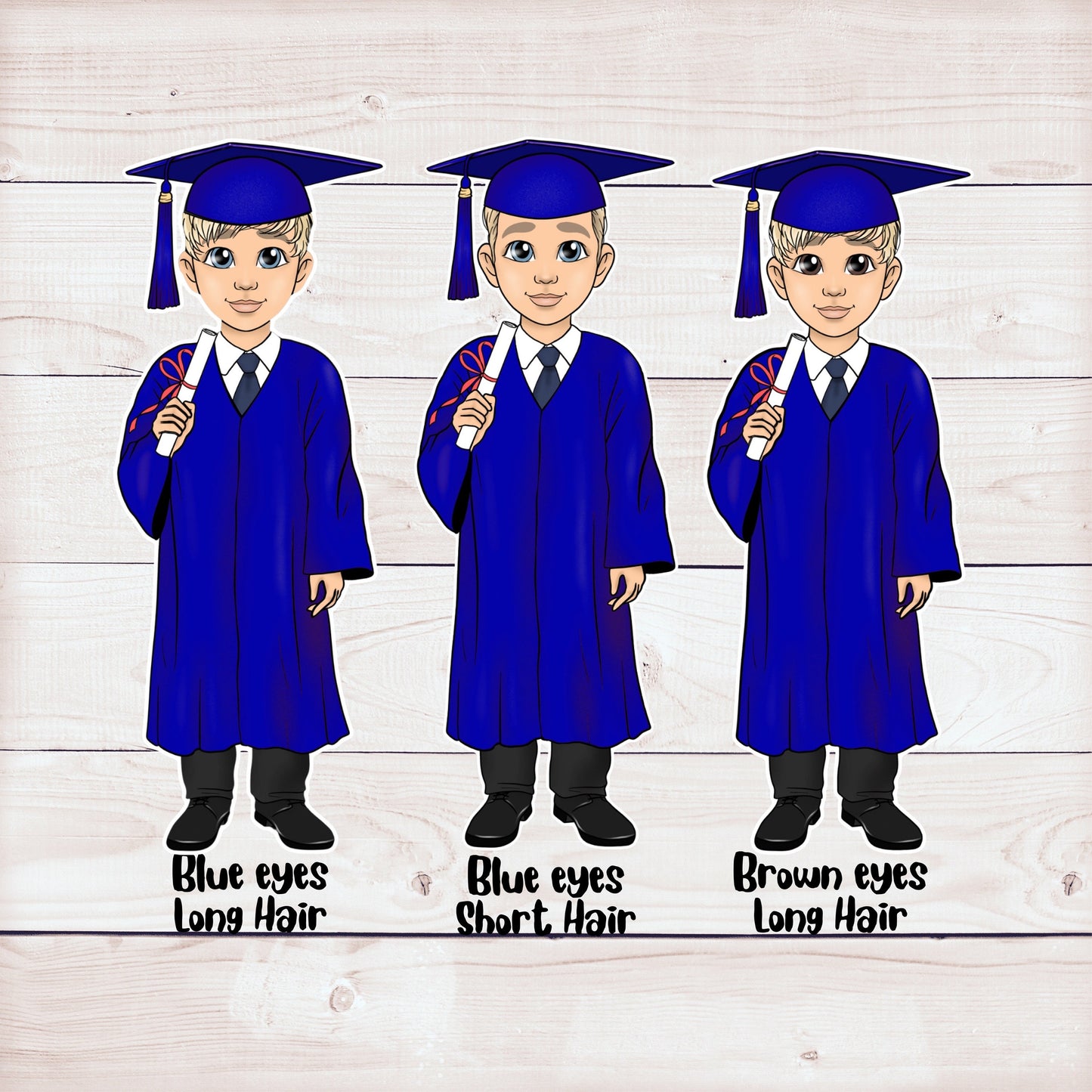 blue graduation party cupcake toppers, blonde male (set of 12)