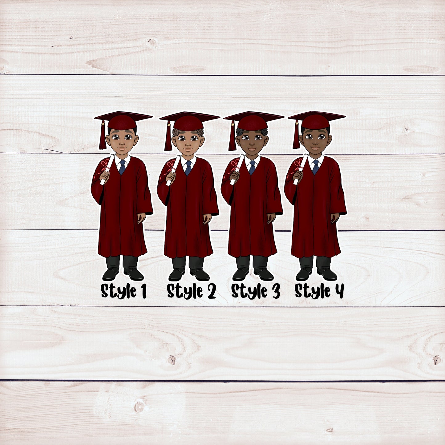 cute african american male maroon graduation party cupcake toppers (set of 12)