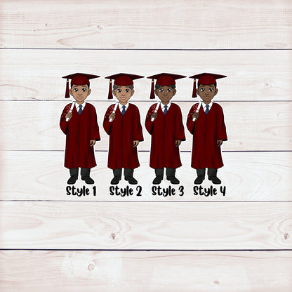 Cute African American Male Maroon Graduation Party Cupcake Toppers (Set of 12)