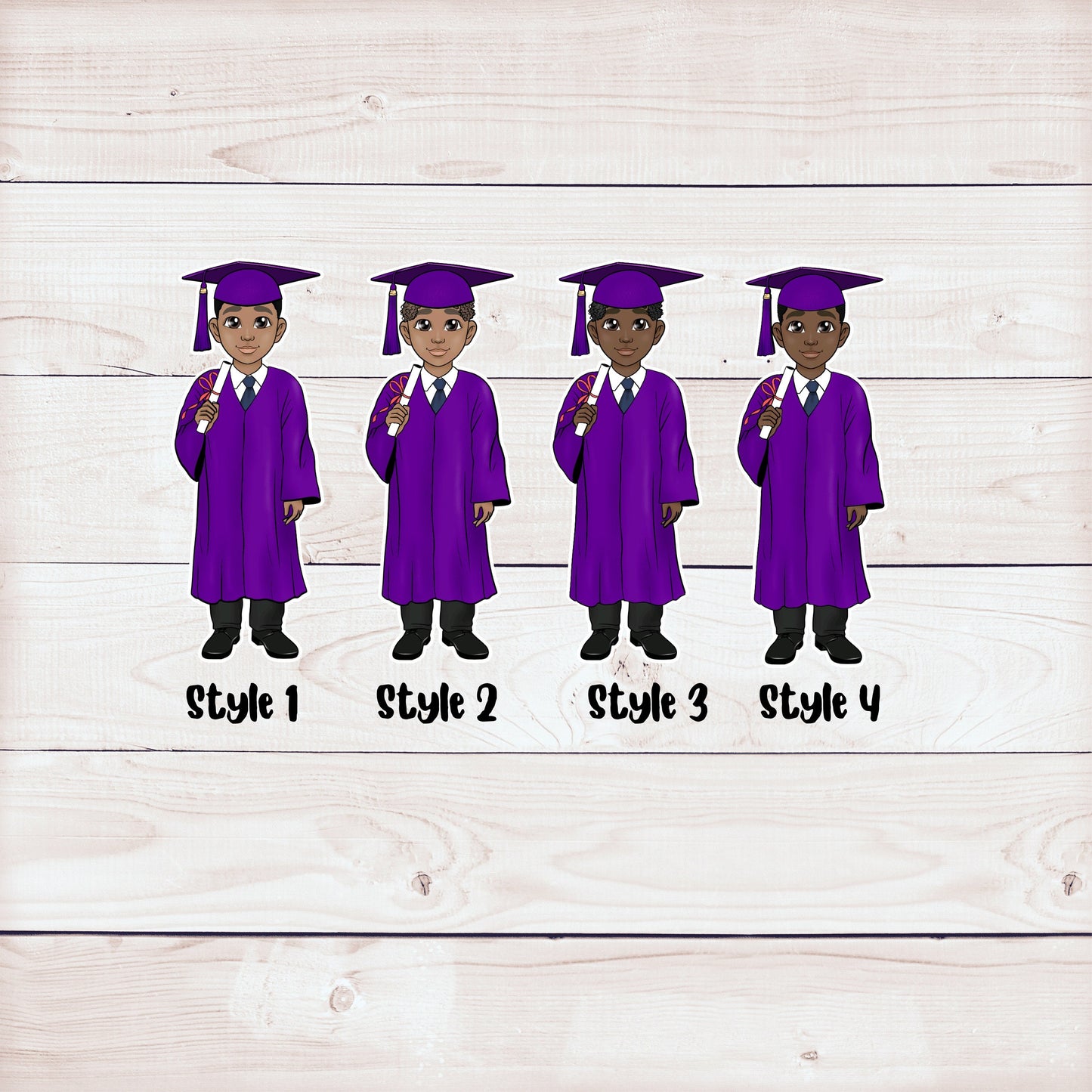 cute african american male purple graduation party cupcake toppers (set of 12)