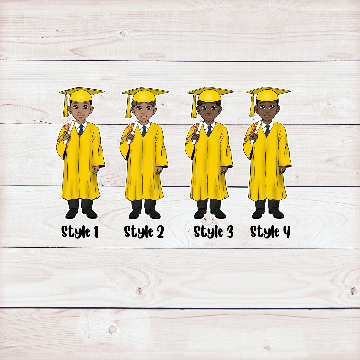 cute african american male yellow graduation party cupcake toppers (set of 12)