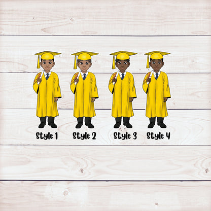 Cute African American Male Yellow Graduation Party Cupcake Toppers (Set of 12)