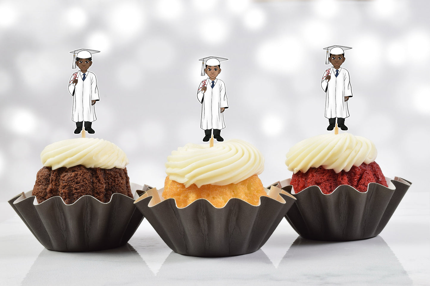 cute african american male white graduation party cupcake toppers (set of 12)