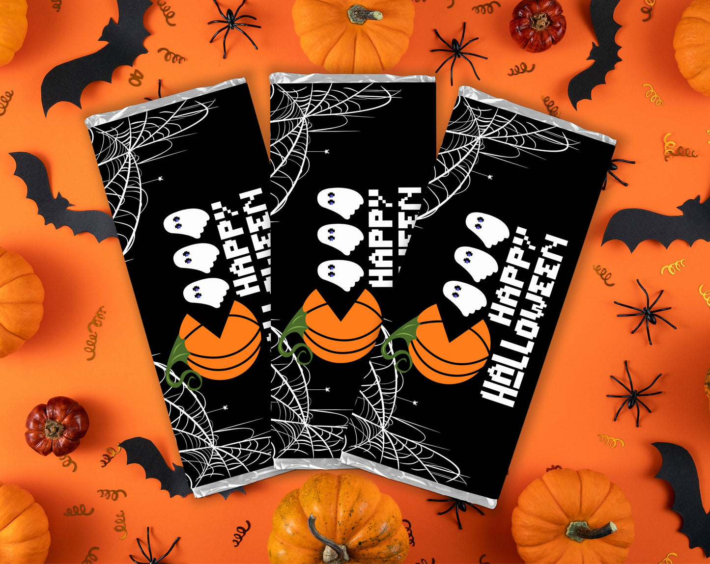 happy halloween pumpkin ghost chaser chocolate bar candy wrappers, chocolates bar labels