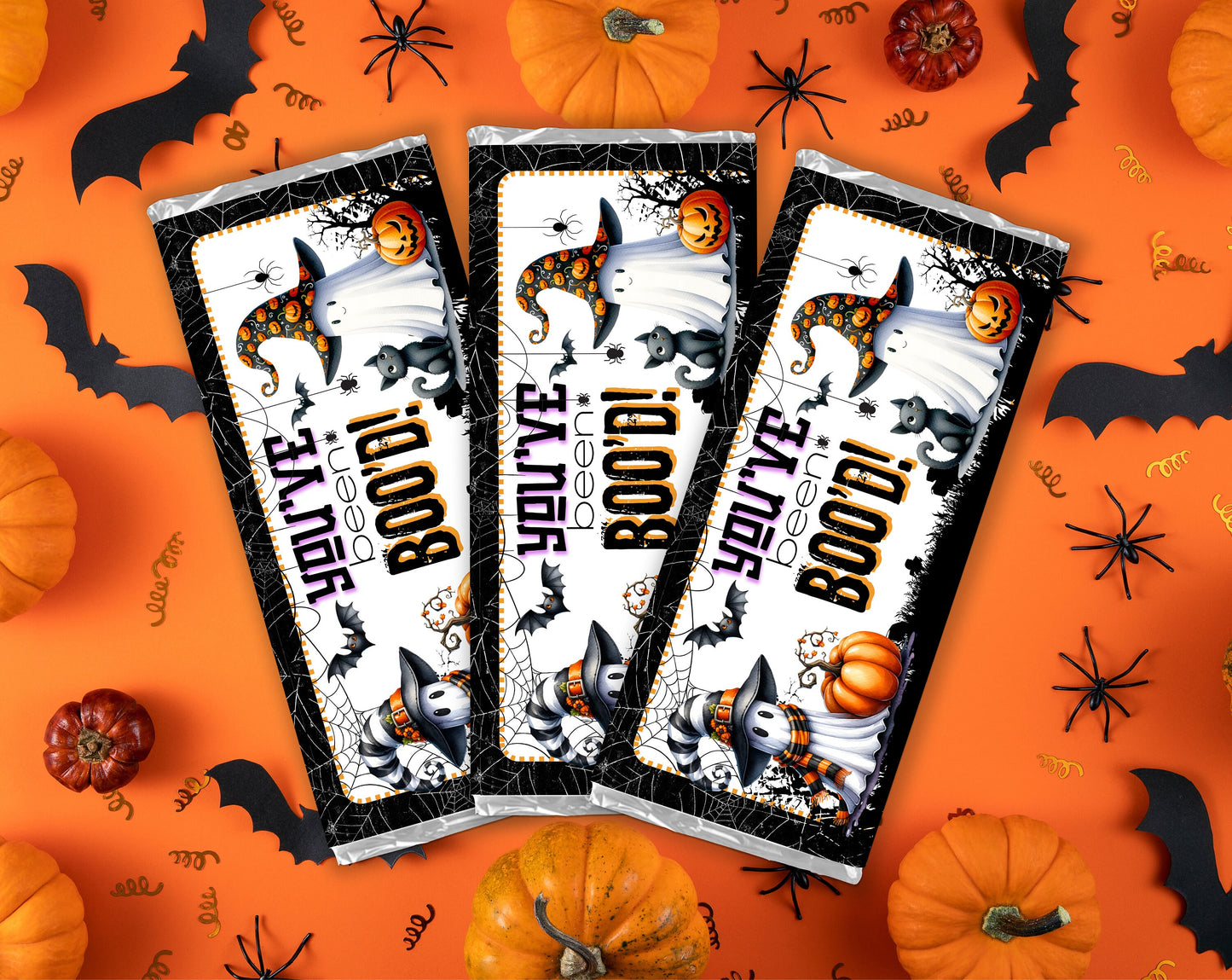 you’ve been boo’d, ghost chocolate bar candy wrappers, chocolates bar labels