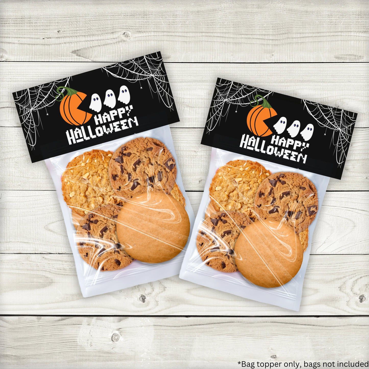 happy halloween pumpkin ghost chaser bag toppers, classroom party favors, 4.15” x 2” toppers