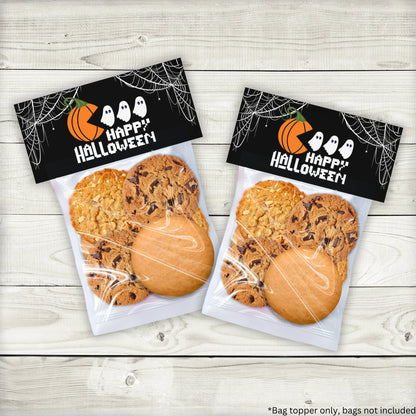 Happy Halloween Pumpkin Ghost Chaser Bag Toppers, Classroom Party Favors, 4.15” x 2” Toppers