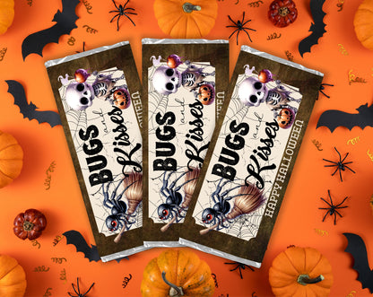 Bugs and Hugs, Ghost Chocolate Bar Candy Wrappers, Chocolates Bar Labels