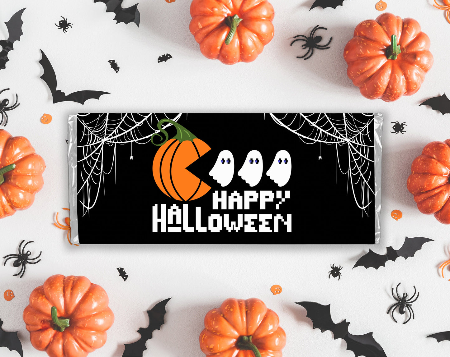 happy halloween pumpkin ghost chaser chocolate bar candy wrappers, chocolates bar labels