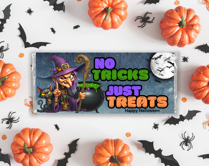 No Tricks Just Treats, Happy Halloween Chocolate Bar Candy Wrappers, Chocolates Bar Labels