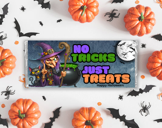 No Tricks Just Treats, Happy Halloween Chocolate Bar Candy Wrappers, Chocolates Bar Labels