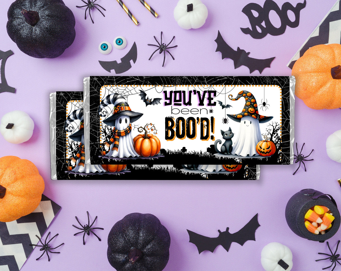 you’ve been boo’d, ghost chocolate bar candy wrappers, chocolates bar labels