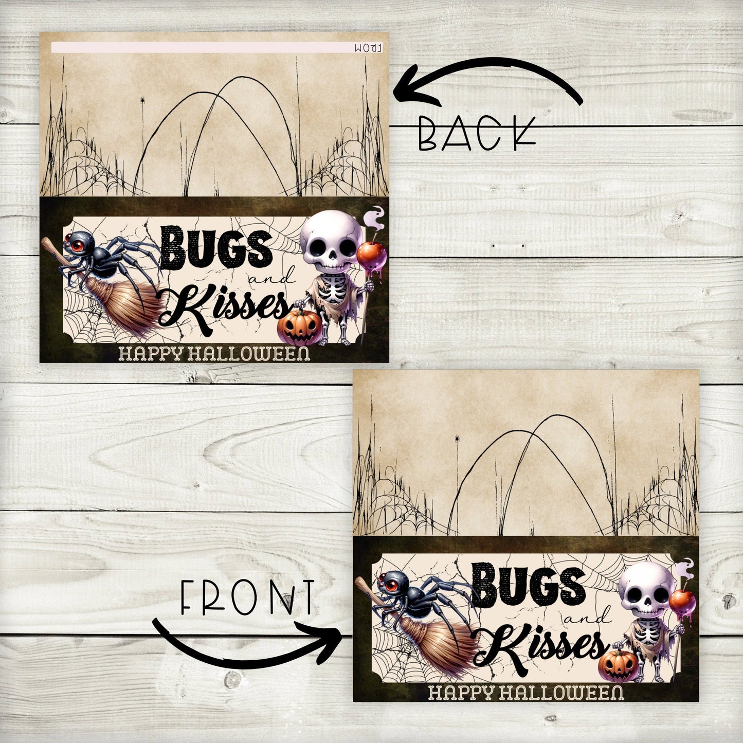 bugs and hugs party bag toppers, halloween treat bag tops, 4.15” x 2” toppers