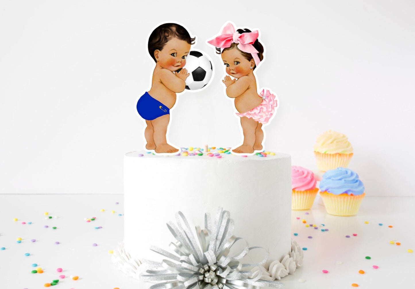 goals or bows, gender reveal, twin birthday, 4”, 6” or 9” cake topper decorations