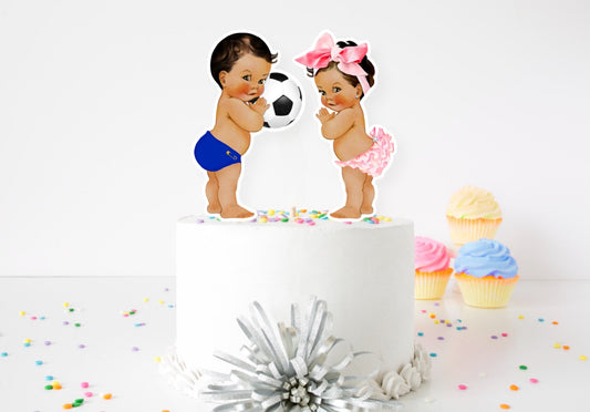 Goals or Bows, Gender Reveal, Twin Birthday, 4”, 6” or 9” Cake Topper Decorations