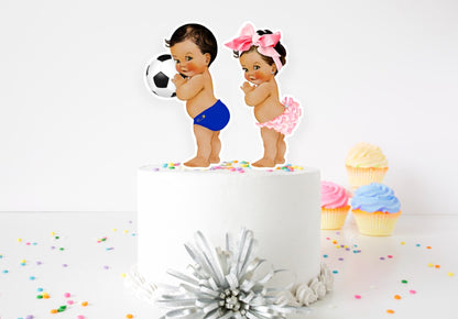 Goals or Bows, Gender Reveal, Twin Birthday, 4”, 6” or 9” Cake Topper Decorations