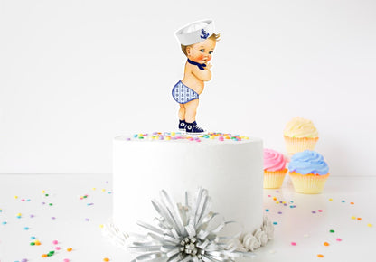 Retro Sailor Cake Topper: Nautical Baby Shower, Ahoy Theme