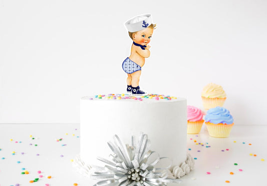 Retro Sailor Cake Topper: Nautical Baby Shower, Ahoy Theme