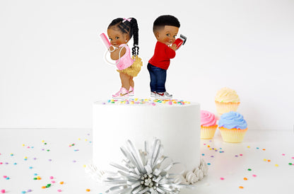 Fades or Braids Cake Toppers: Gender Reveal Party Decor