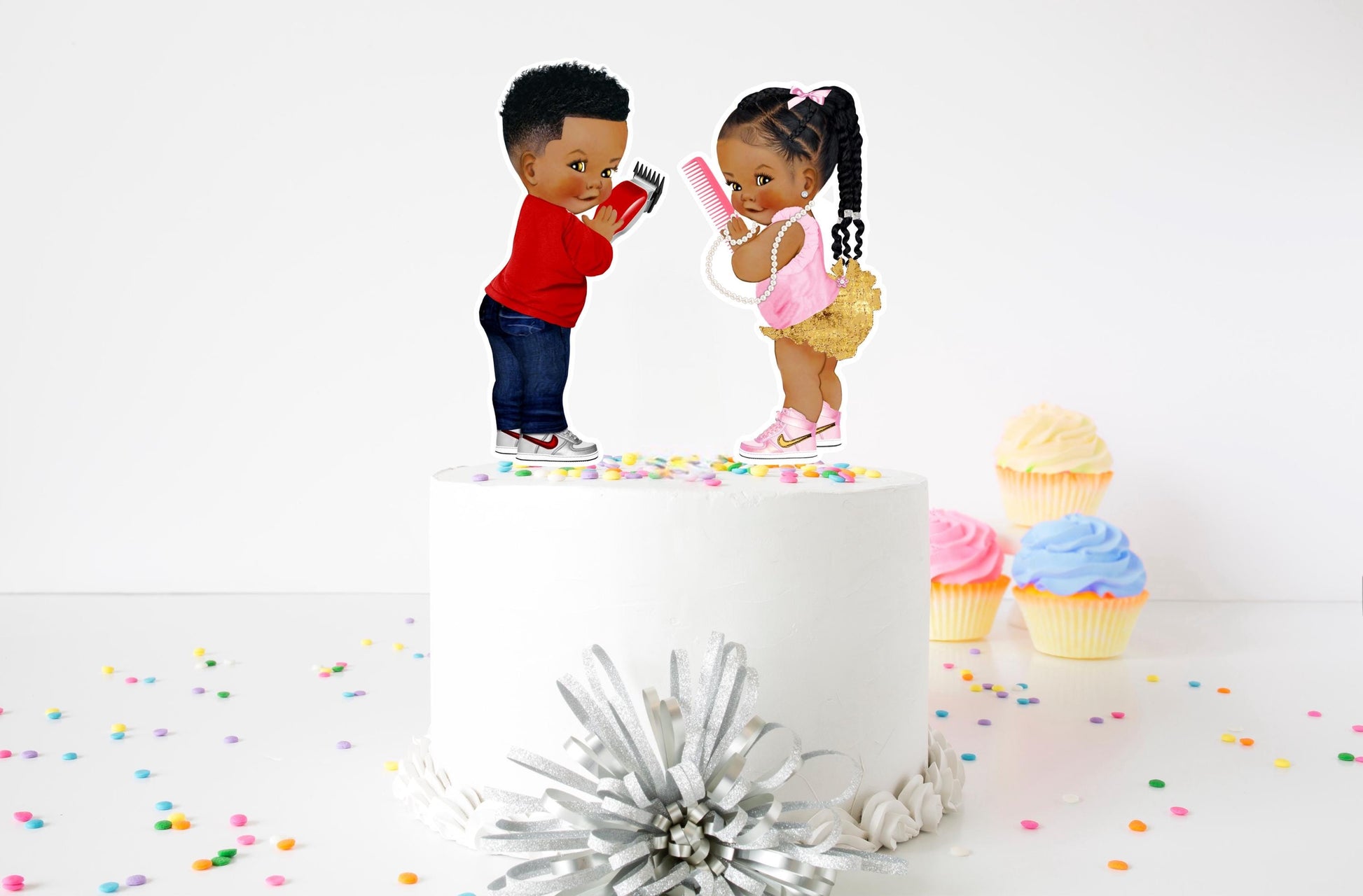 Fades or Braids Cake Toppers: Gender Reveal Party Decor