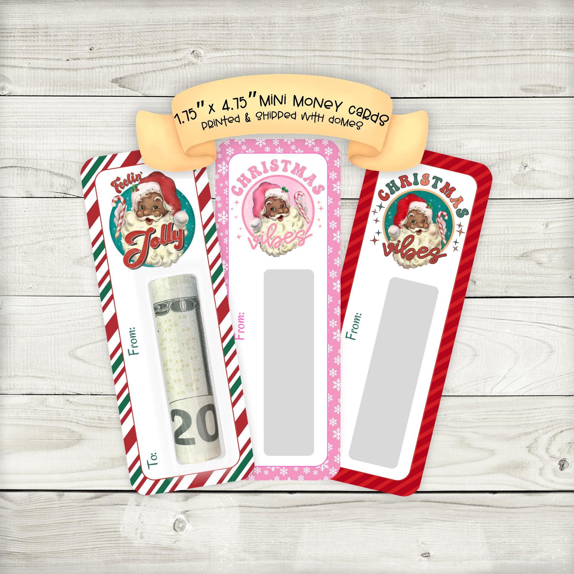 Black Santa Mini Money Holders – Christmas Cash Cards for Stocking Stuffers and Holiday Gifts