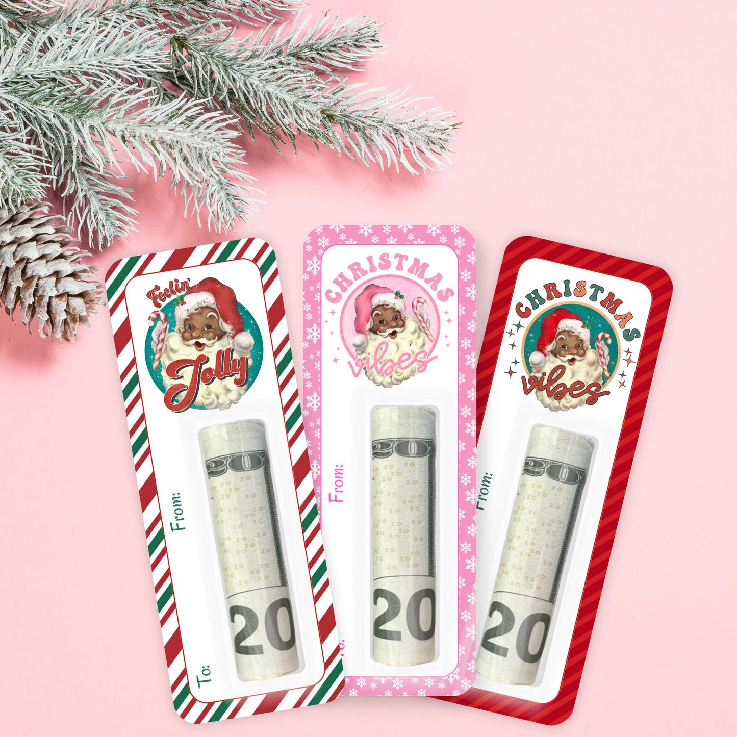 black santa mini money holders – christmas cash cards for stocking stuffers and holiday gifts