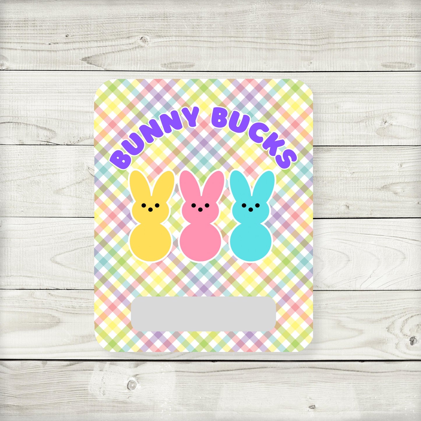 bunny bucks money card, easter basket stuffer, easter cash, multicolor gingham
