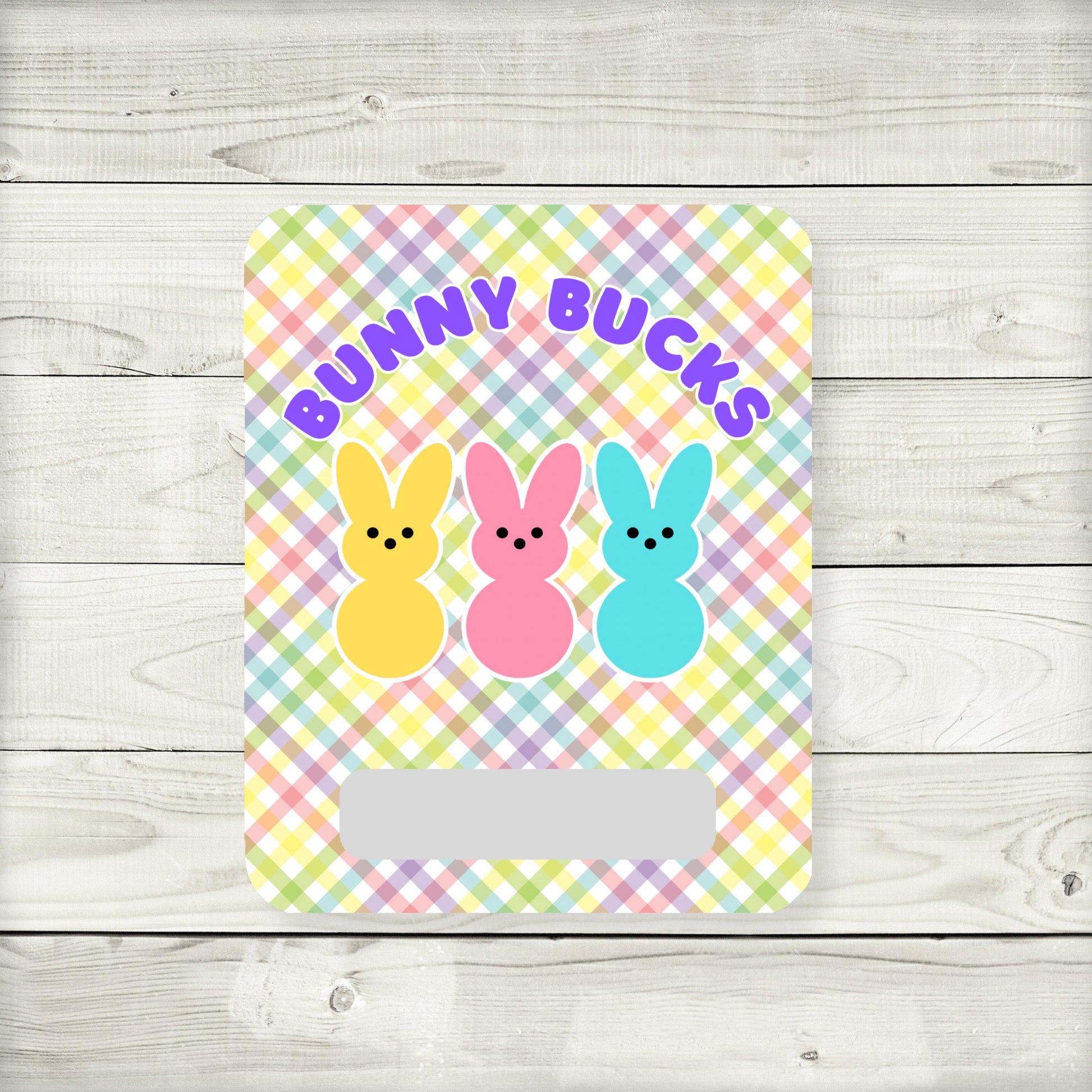 Bunny Bucks Money Card, Easter Basket Stuffer, Easter cash, Multicolor Gingham