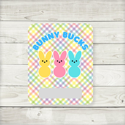 Bunny Bucks Money Card, Easter Basket Stuffer, Easter cash, Multicolor Gingham