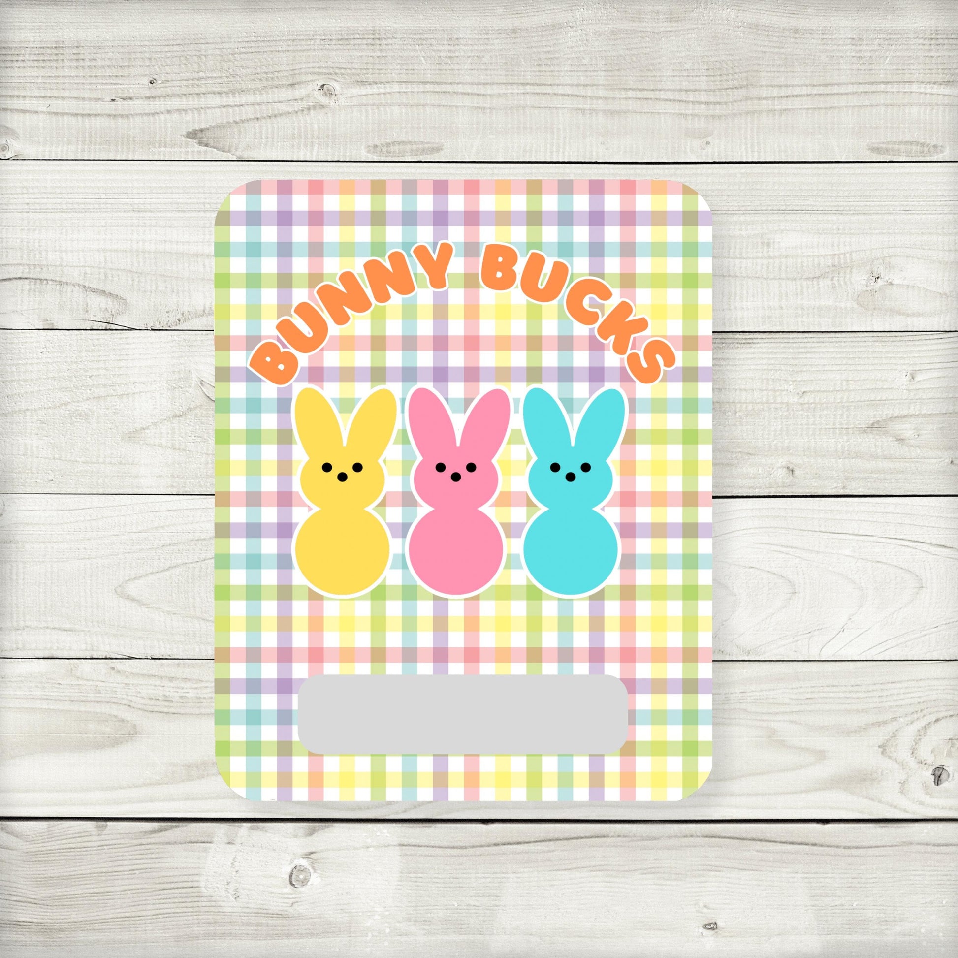 Bunny Bucks Money Card, Easter Basket Stuffer, Easter cash, Multicolor Gingham