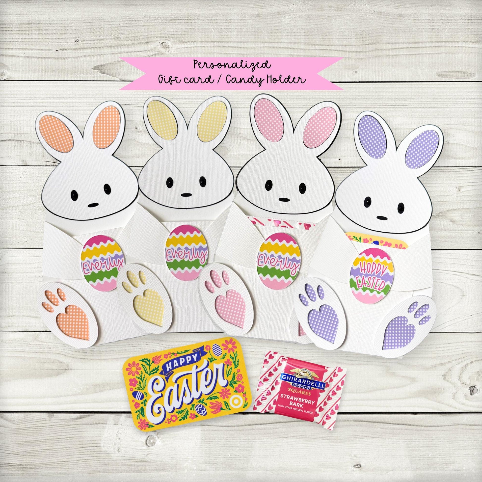 Personalized Easter Bunny Gift Card Holder: Polka Dot Treat Pocket