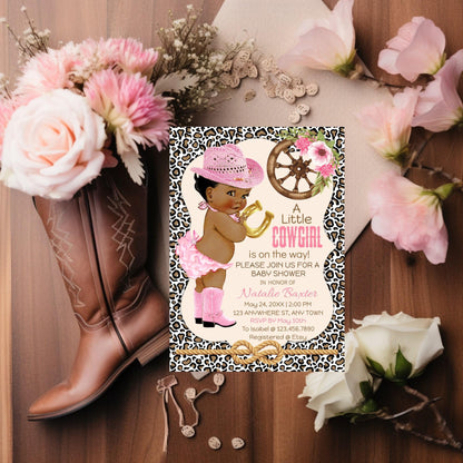 Cheetah Cowgirl Baby Shower Invitations: Western Theme (Digital Download)
