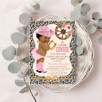Cheetah Cowgirl Baby Shower Invitations: Western Theme (Digital Download)