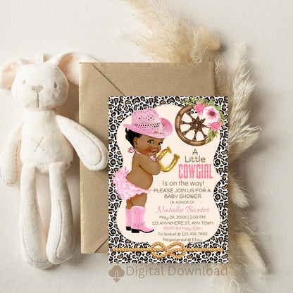Cheetah Cowgirl Baby Shower Invitations: Western Theme (Digital Download)