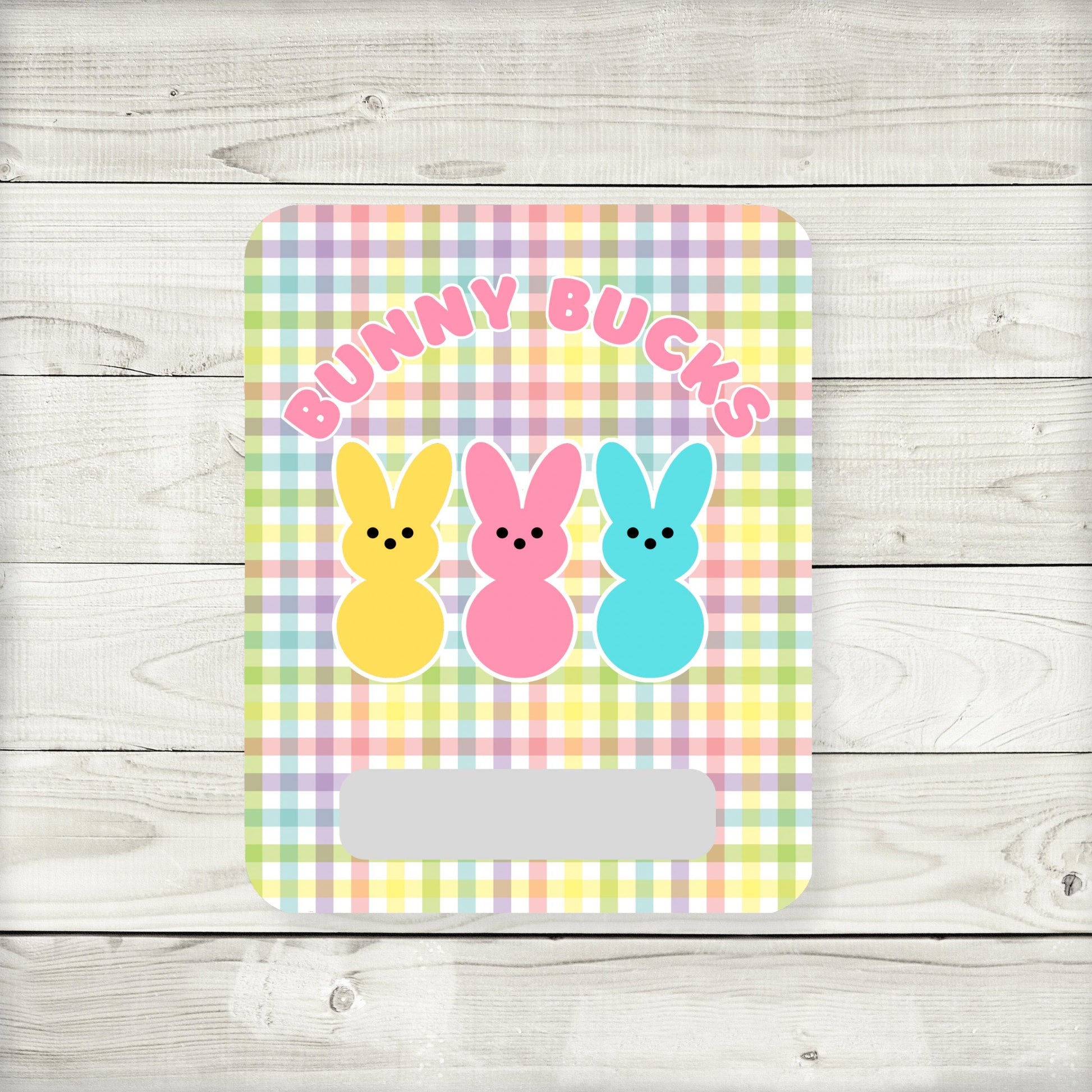 Bunny Bucks Money Card, Easter Basket Stuffer, Easter cash, Multicolor Gingham