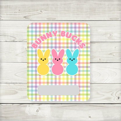 Bunny Bucks Money Card, Easter Basket Stuffer, Easter cash, Multicolor Gingham